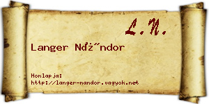 Langer Nándor névjegykártya